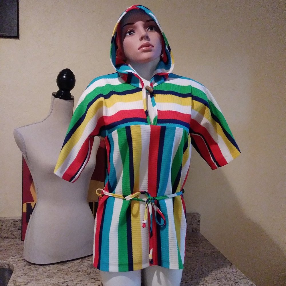 Vintage 1950s Striped Beach Pullover Hoodie